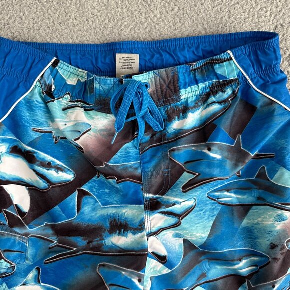 Hang Ten Swim Trunks Shorts Mens Size Large Blue Gray Shark Print Athleisure - Picture 6 of 12